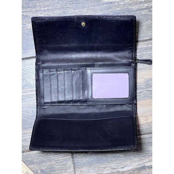 Coach Signature C Jacquard Trifold Wallet Grey Black Patent Leather Trim Large - Picture 5 of 10